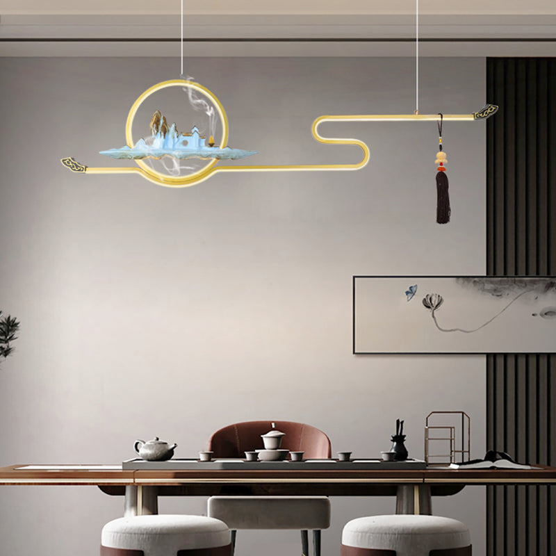 Resina luces colgantes colgantes chinas lámparas colgantes lineales modernas para comedor