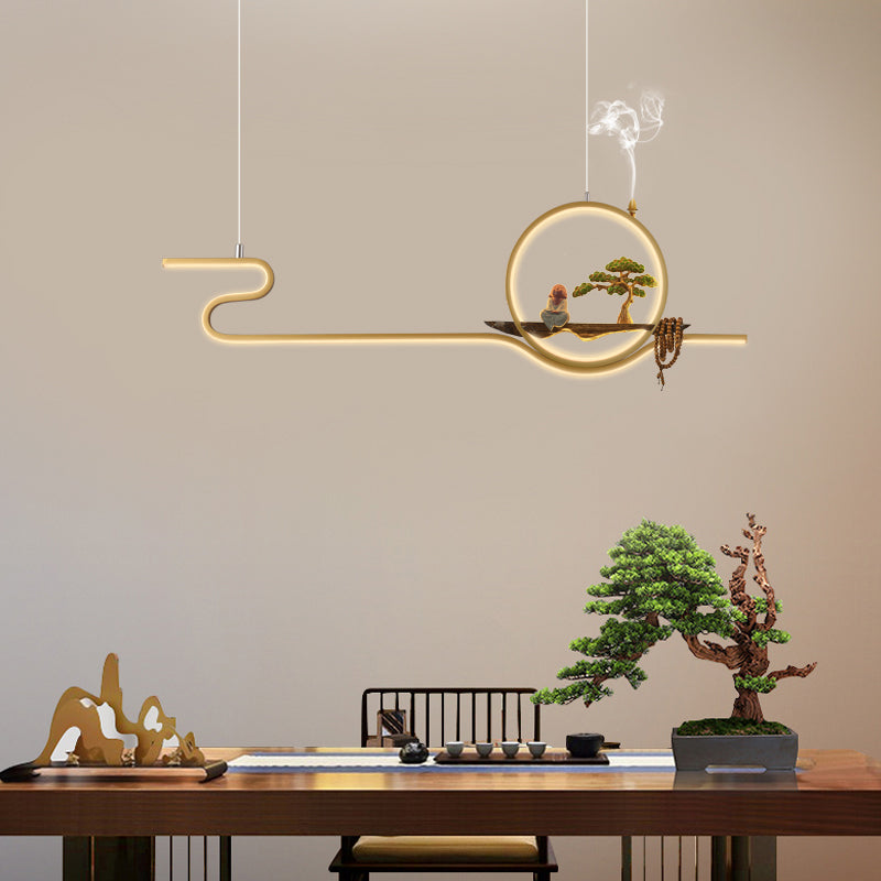Tea Room Modern Island Lighting 2 Lights LED Linear Aluminum Pendant Light