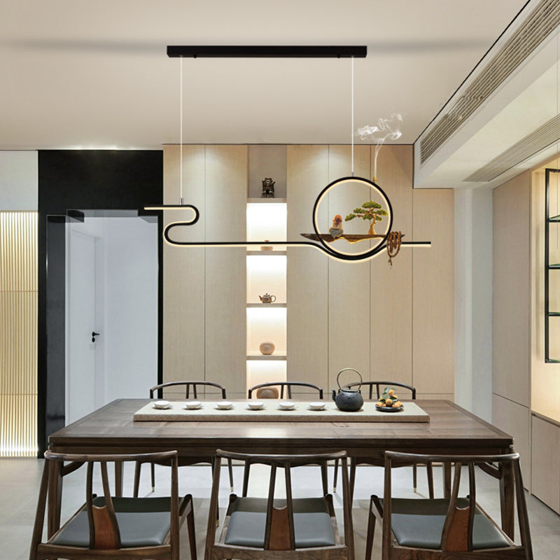 Tea Room Modern Island Lighting 2 Lights LED Linear Aluminum Pendant Light