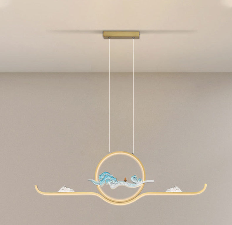 Chinese Traditional Island Chandelier Lights Linear Metal Pendant Light Fixtures