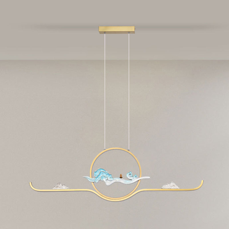 Chinese Traditional Island Chandelier Lights Linear Metal Pendant Light Fixtures