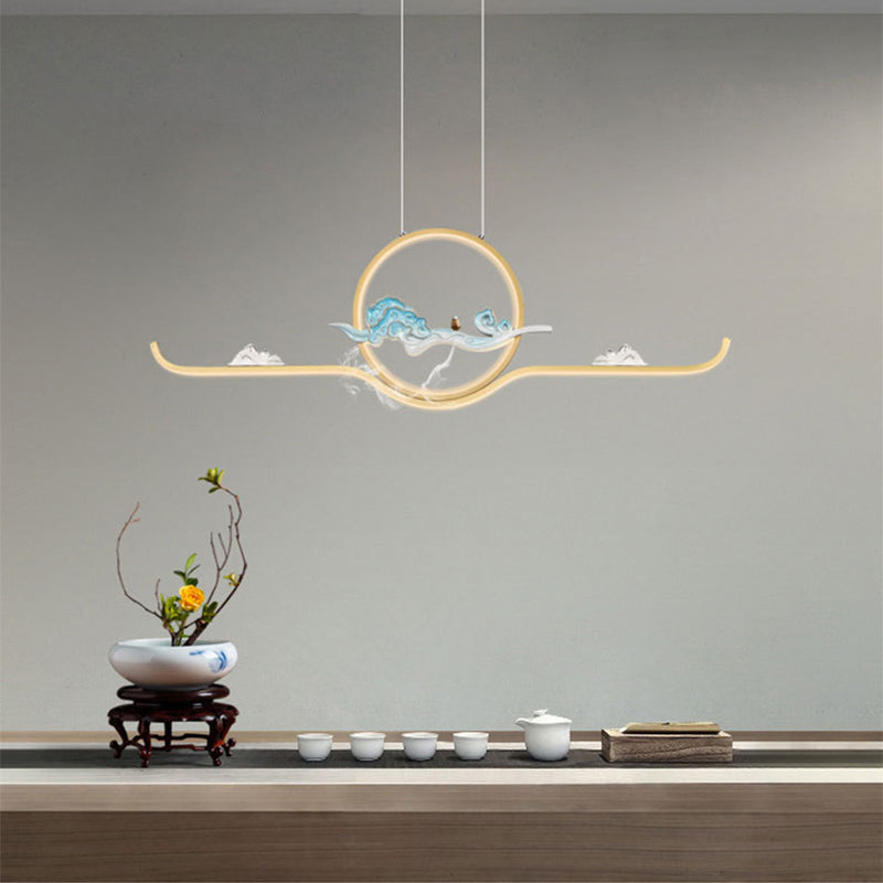 Chinese Traditional Island Chandelier Lights Linear Metal Pendant Light Fixtures