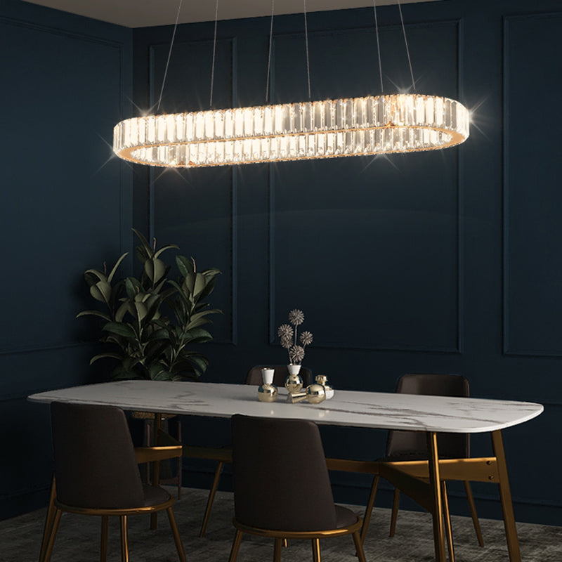 Iluminación colgante lineal luz colgante contemporánea con sombra de cristal para comedor