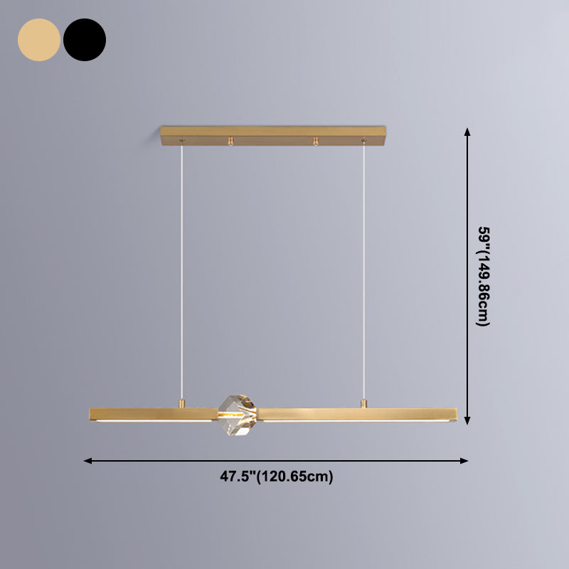 Modern Pendant Lighting Linear Metal Single Light Chandelier with Crystal