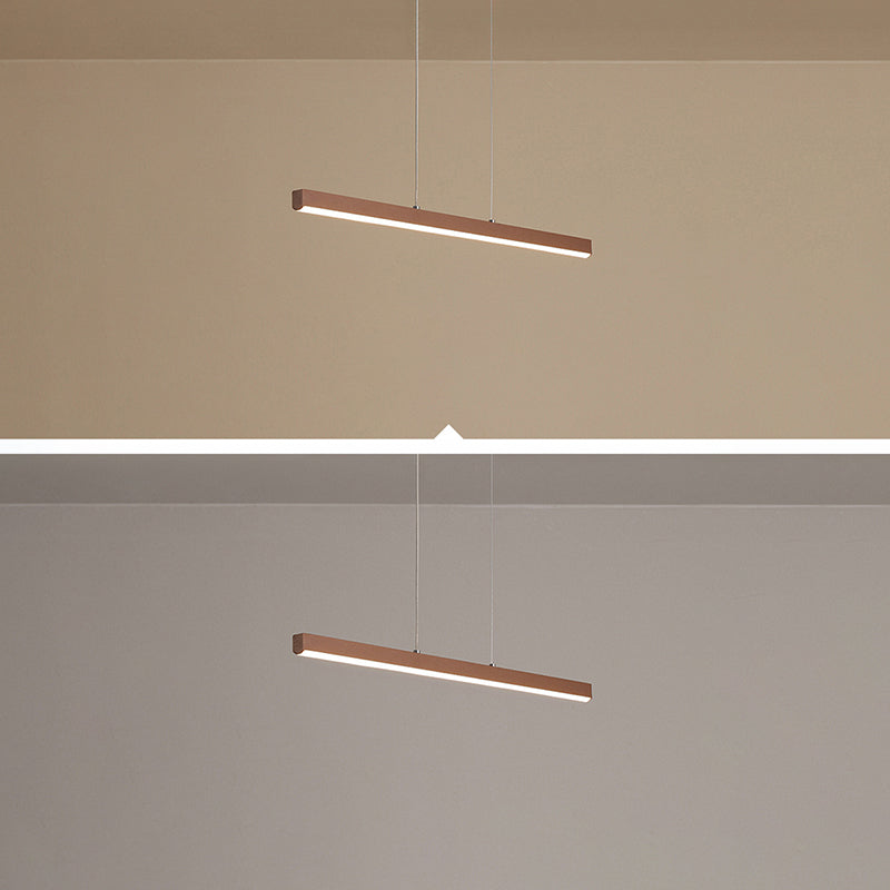 1-Licht lineare Inselbeleuchtung zeitgenössische Metallinsel Deckenleuchte in Braun