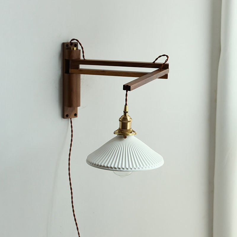 Iluminación de pared de doble brazo de madera estilo contemporáneo 1 lámpara de pared de luz