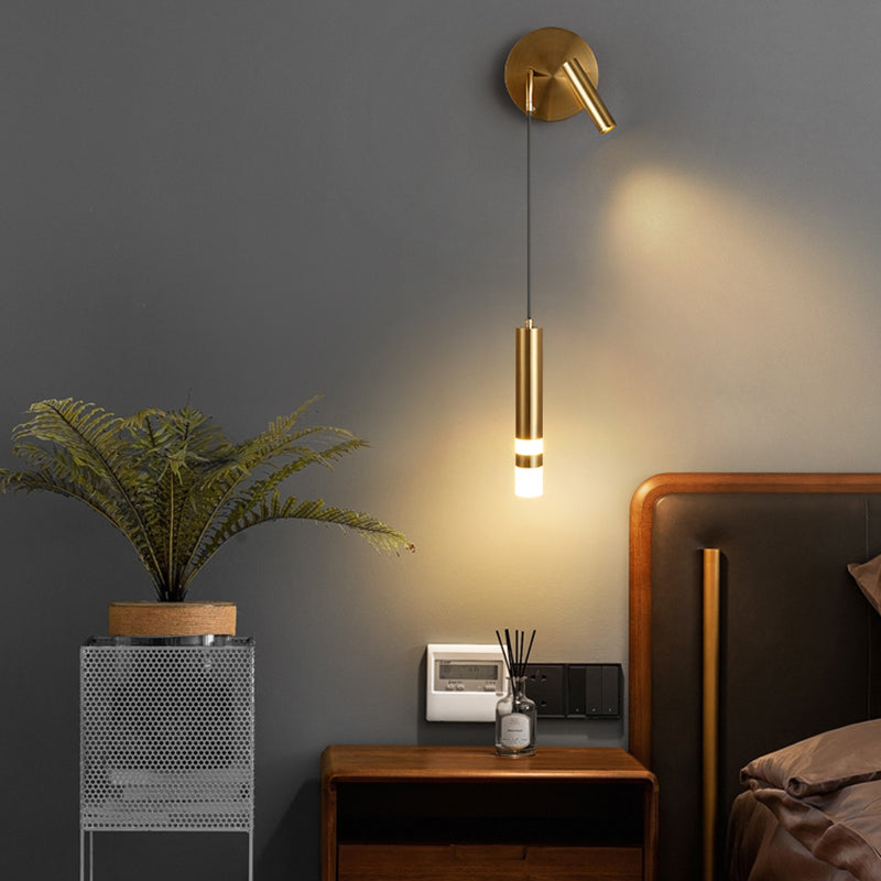 Iluminación de pared de cilindro de metal estilo contemporáneo 2 luces de luz de luz lámpara de pared