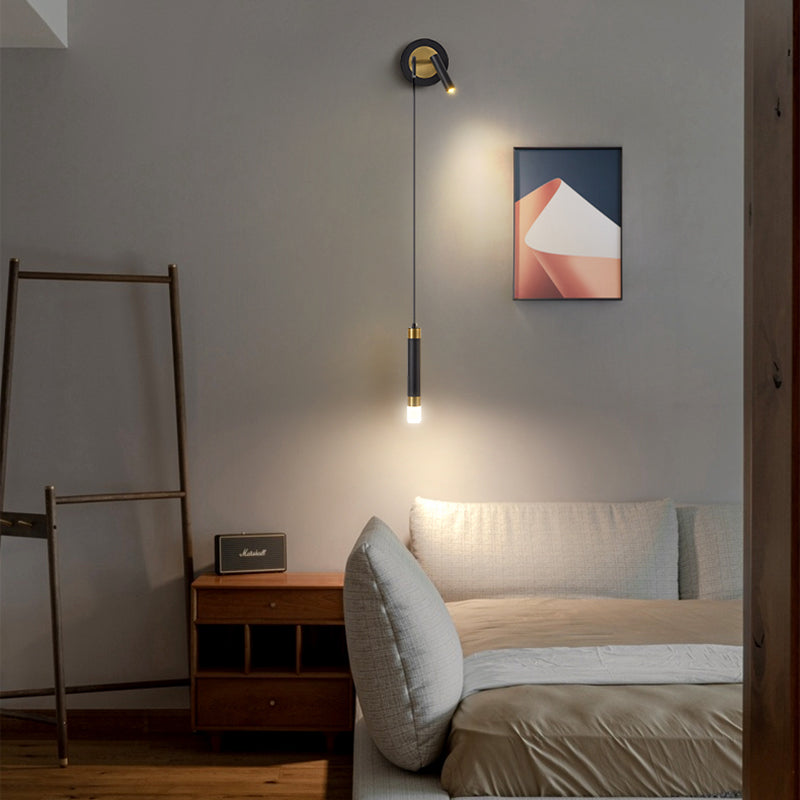 Iluminación de pared de cilindro de metal estilo contemporáneo 2 luces de luz de luz lámpara de pared