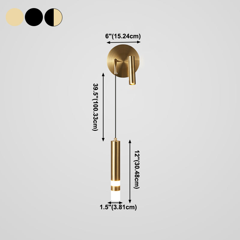 Iluminación de pared de cilindro de metal estilo contemporáneo 2 luces de luz de luz lámpara de pared