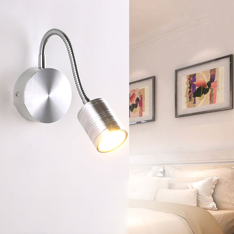 Éclairage mural de cylindre en métal style contemporain 1 éclairage de lecture murale lumineuse