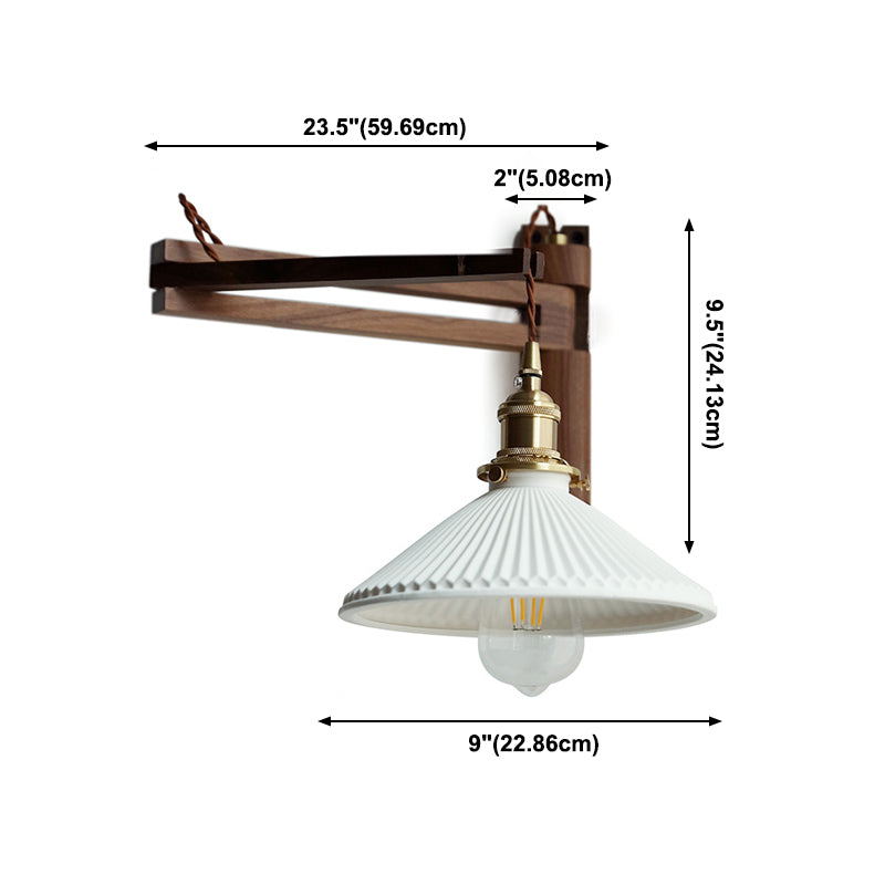 Wood Flared Wall Lighting Contemporary Style 1 Light Wall Light Fixture in White