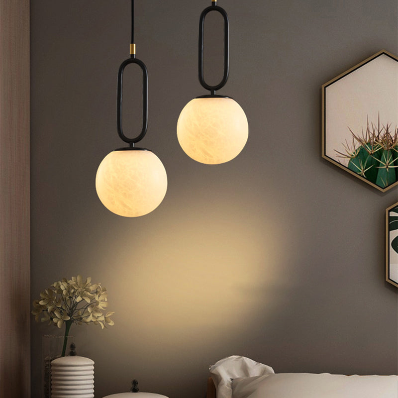 Éclairage suspendu à l'ombre sphérique Marbre de style moderne 1 pendentif léger pour chambre à coucher