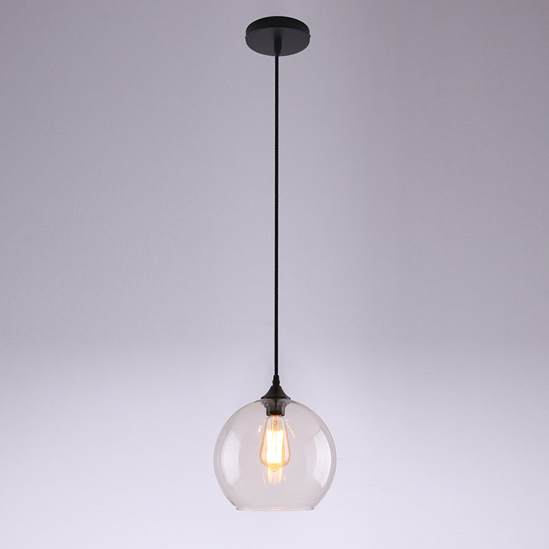 Industrial Retro Globe Pendant Light Wrought Iron Hanging Lamp with Glass Shade