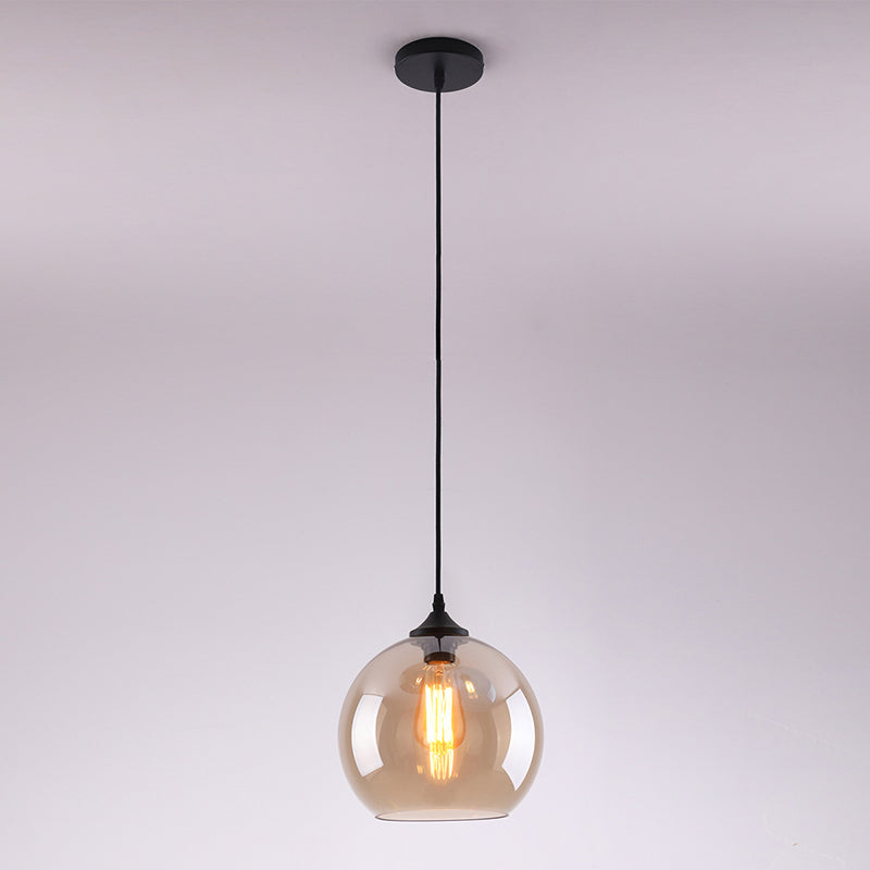 Industrial Retro Globe Pendant Light Wrought Iron Hanging Lamp with Glass Shade