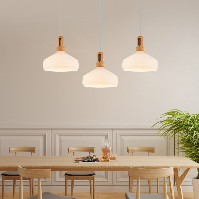 Glass Tapered Hanging Lamp in Modern Concise Style Wooden Indoor Pendant Light