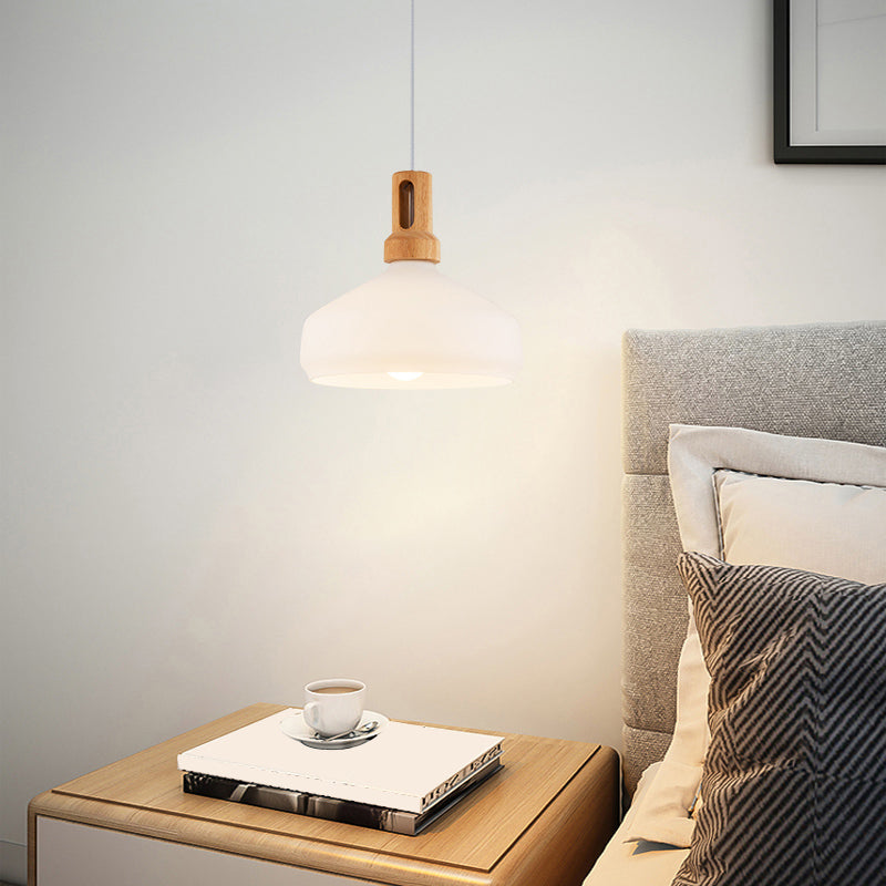 Glass Tapered Hanging Lamp in Modern Concise Style Wooden Indoor Pendant Light