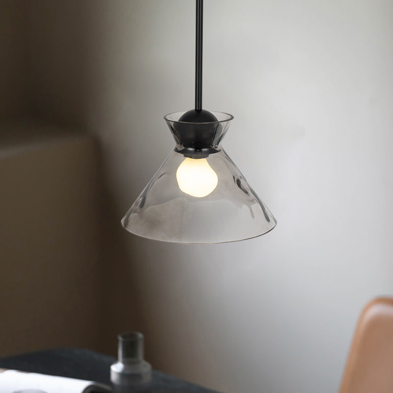 Ripple Glass Black Hanging Lamp in Modern Style Lacquered Iron Pendant Light for Dining Room