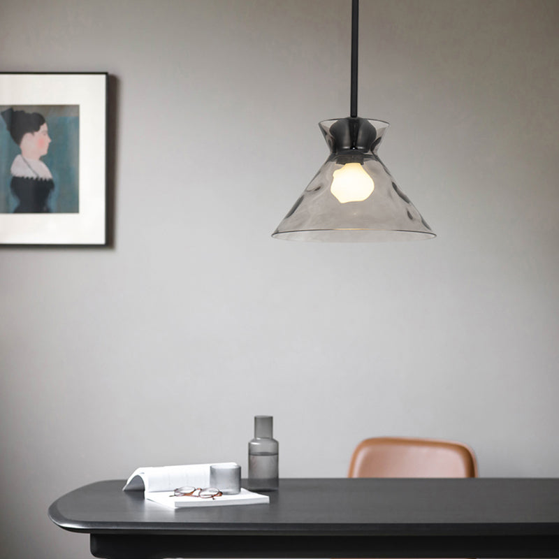 Ripple Glass Black Hanging Lamp in Modern Style Lacquered Iron Pendant Light for Dining Room