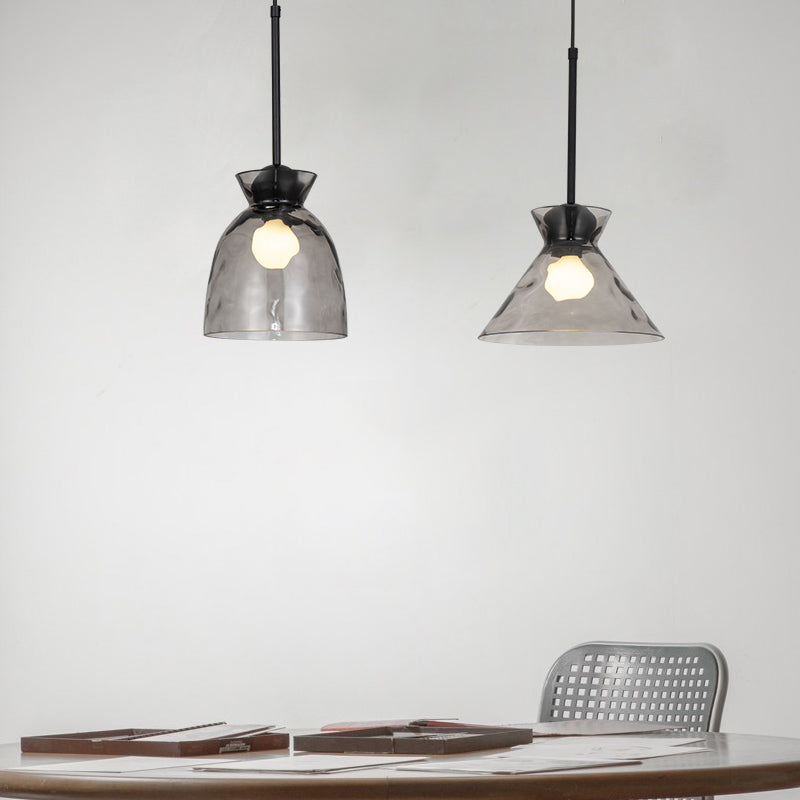 Ripple Glass Black Hanging Lamp in Modern Style Lacquered Iron Pendant Light for Dining Room