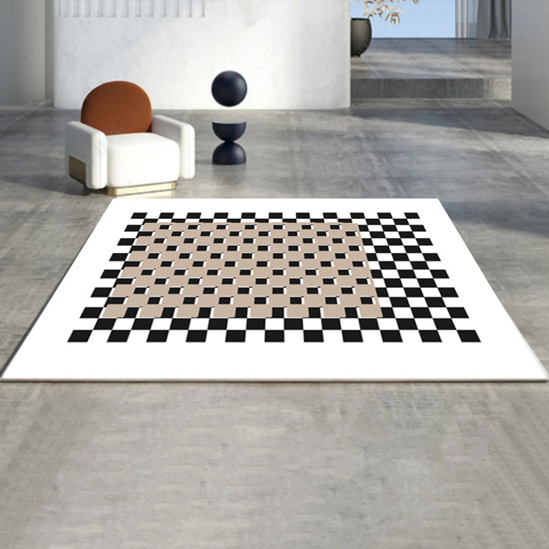 Black Gridding Rug Polyester Modern Rug Stain Resistant Rug for Home Decor