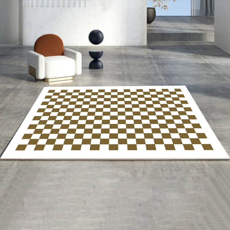 Black Gridding Rug Polyester Modern Rug Stain Resistant Rug for Home Decor