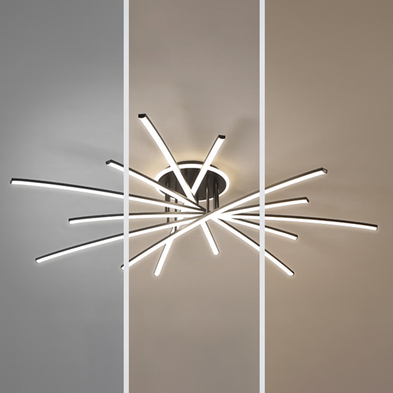Line Semi Flush Mount Ceiling Light Fixture Modern Metal Living Room LED Ceiling Lighting