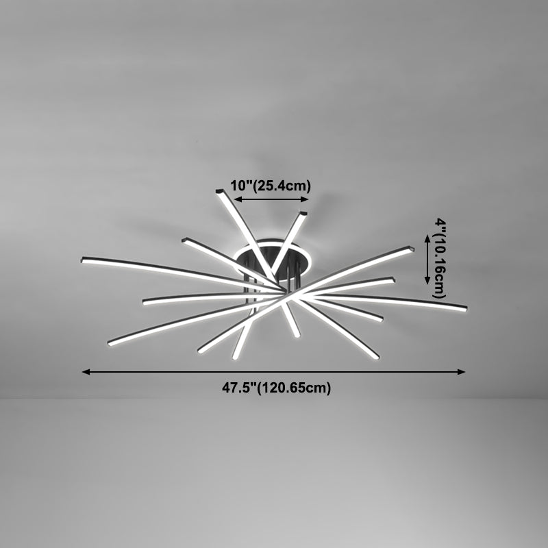 Line Semi Flush Mount Ceiling Light Fixture Modern Metal Living Room LED Ceiling Lighting