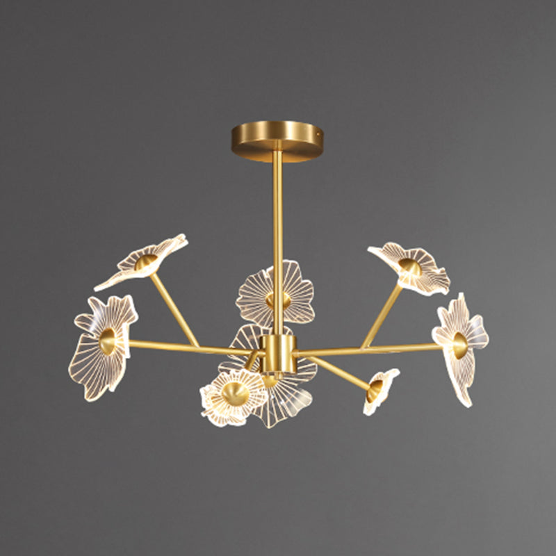 Flower Shape Chandelier Lamp Modern Multi Light LED Hanging Light with Brass for Bedroom