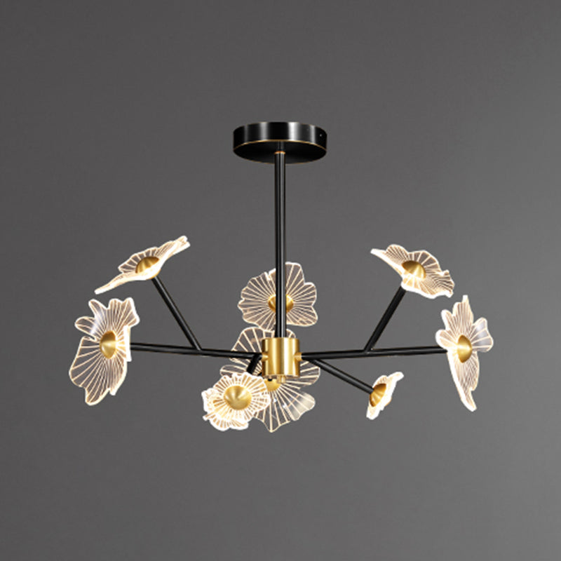 Flower Shape Chandelier Lamp Modern Multi Light LED Hanging Light with Brass for Bedroom