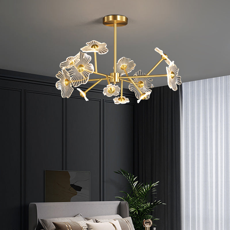 Flower Shape Chandelier Lamp Modern Multi Light LED Hanging Light with Brass for Bedroom