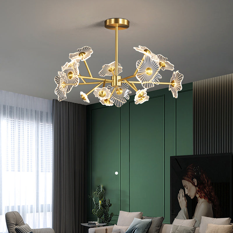 Flower Shape Chandelier Lamp Modern Multi Light LED Hanging Light with Brass for Bedroom