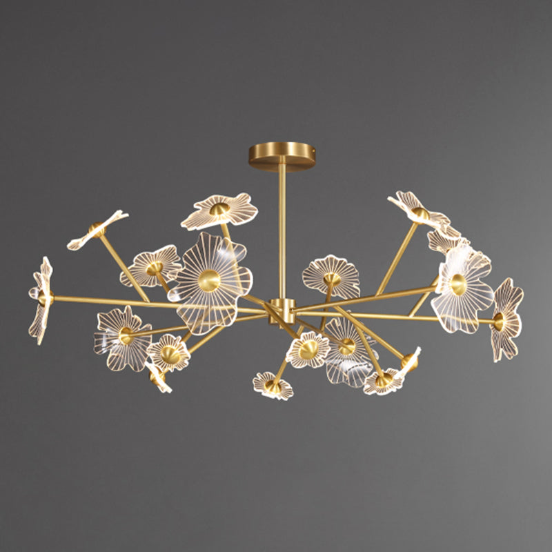 Flower Shape Chandelier Lamp Modern Multi Light LED Hanging Light with Brass for Bedroom