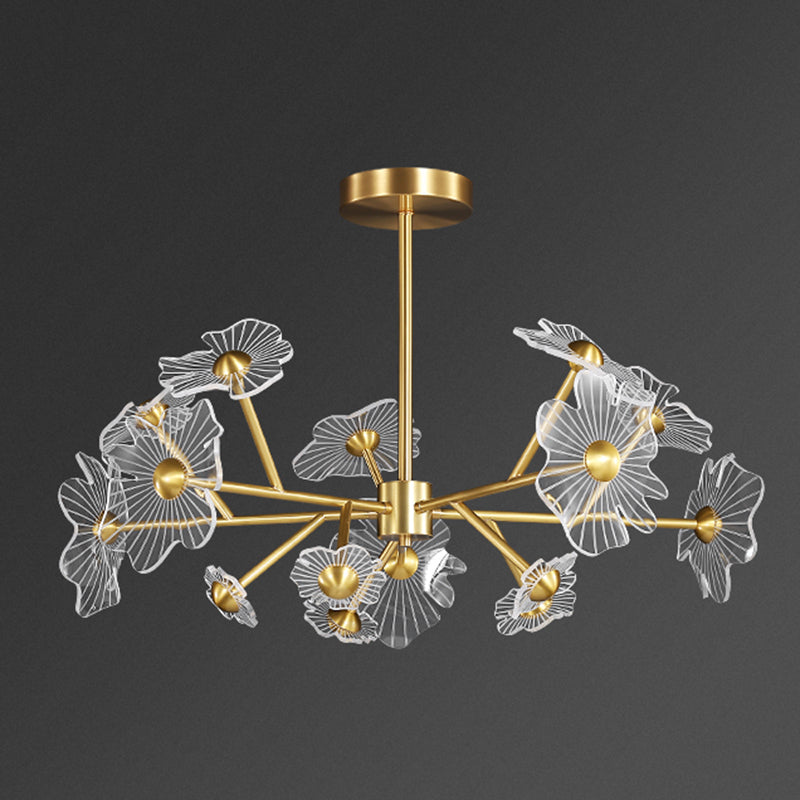 Flower Shape Chandelier Lamp Modern Multi Light LED Hanging Light with Brass for Bedroom