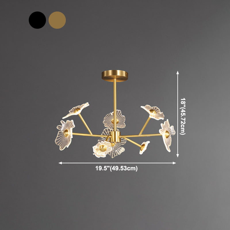 Flower Shape Chandelier Lamp Modern Multi Light LED Hanging Light with Brass for Bedroom