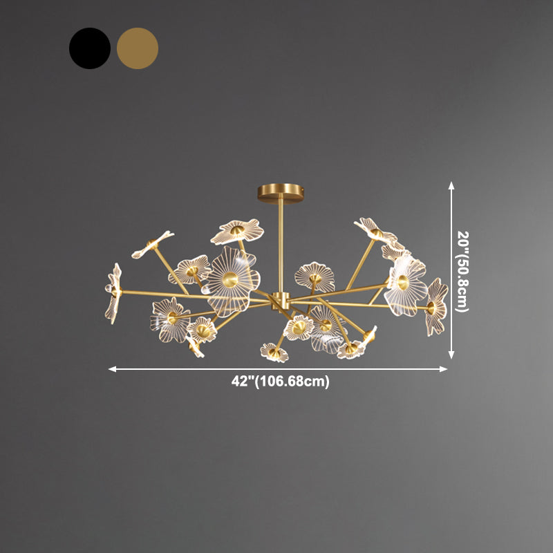 Flower Shape Chandelier Lamp Modern Multi Light LED Hanging Light with Brass for Bedroom