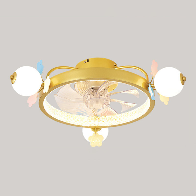 Macaron Circular Ceiling Fan Light Acrylic Bedroom Semi Flush Ceiling Light