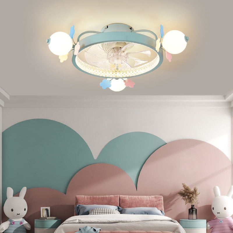 Macaron Circular Ceiling Fan Light Acrylic Bedroom Semi Flush Ceiling Light