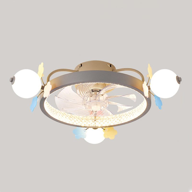 Macaron Circular Ceiling Fan Light Acrylic Bedroom Semi Flush Ceiling Light