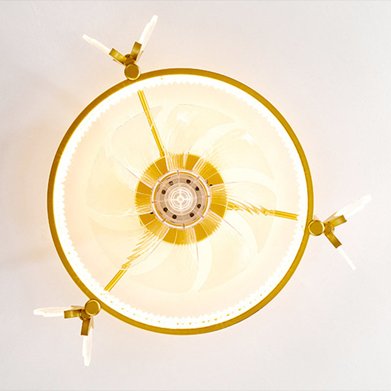 Macaron Circular Ceiling Fan Light Acrylic Bedroom Semi Flush Ceiling Light
