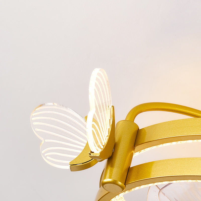 Macaron Circular Ceiling Fan Light Acrylic Bedroom Semi Flush Ceiling Light