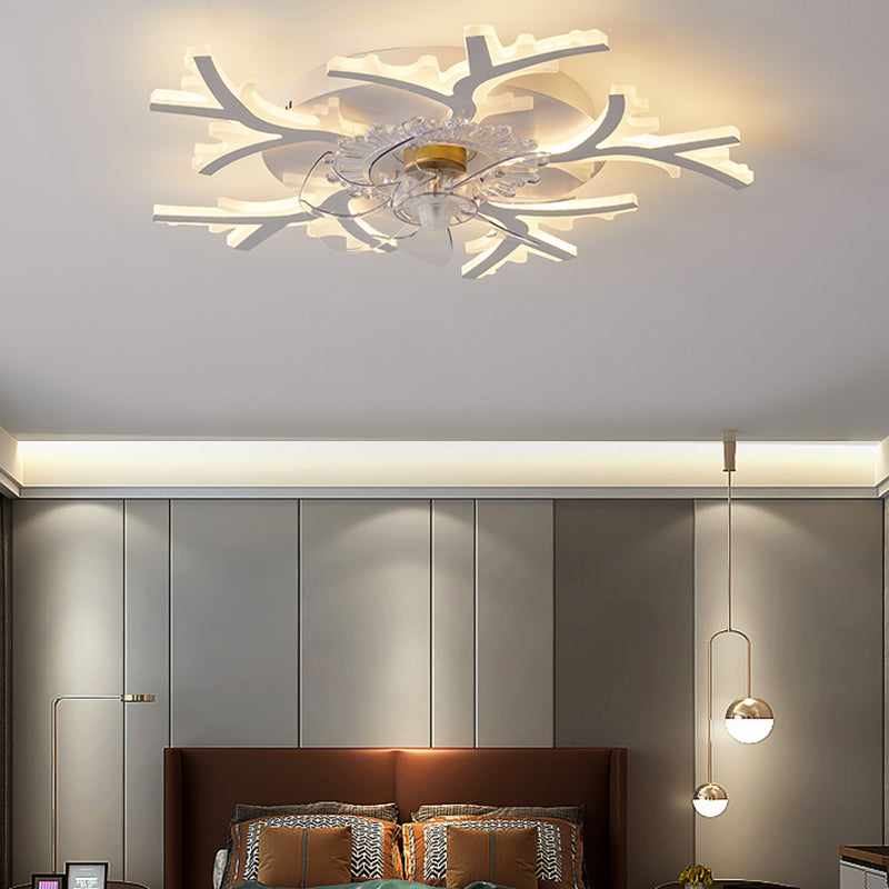 Nordic Metal Ceiling Fan Lamp LED Flush Mount Ceiling Light Fixture with ABS Fan Blade