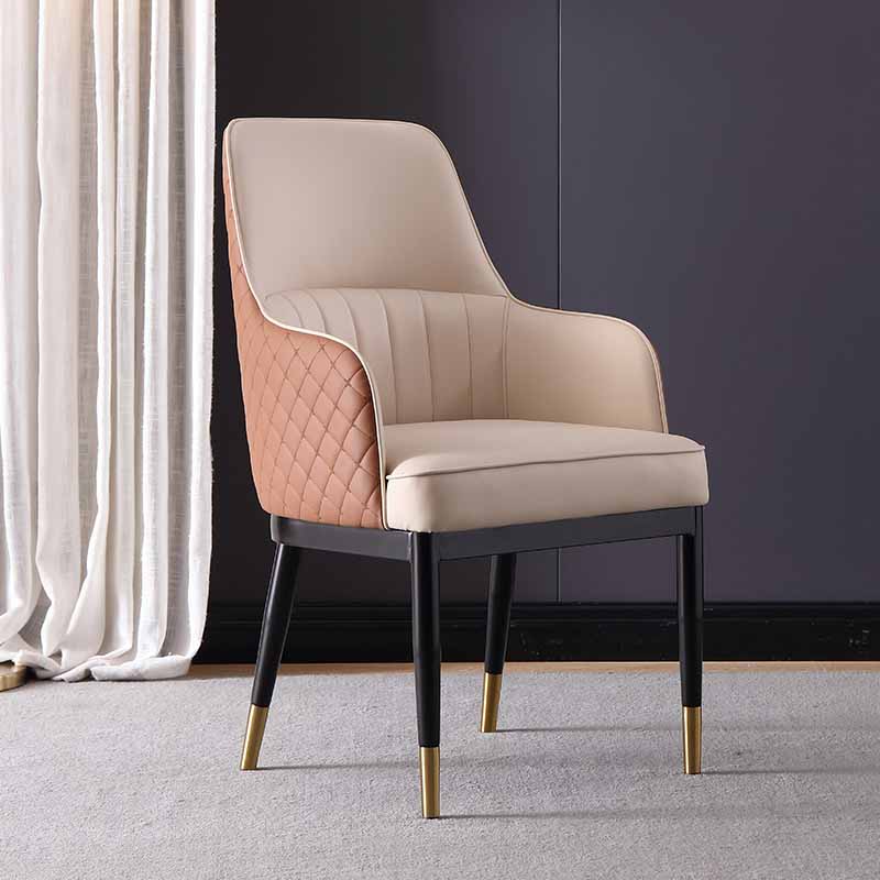 Minimalist Solid Back Arm Side Chairs Upholstered Leather Dining Chair