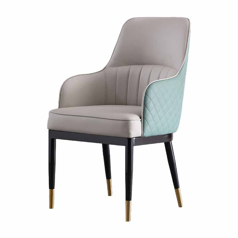 Minimalist Solid Back Arm Side Chairs Upholstered Leather Dining Chair
