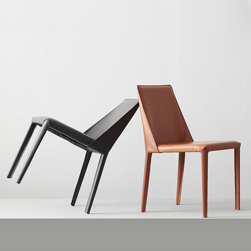 Minimalist Style Leather Dining Chairs Solid Back Armless Chairs for Home