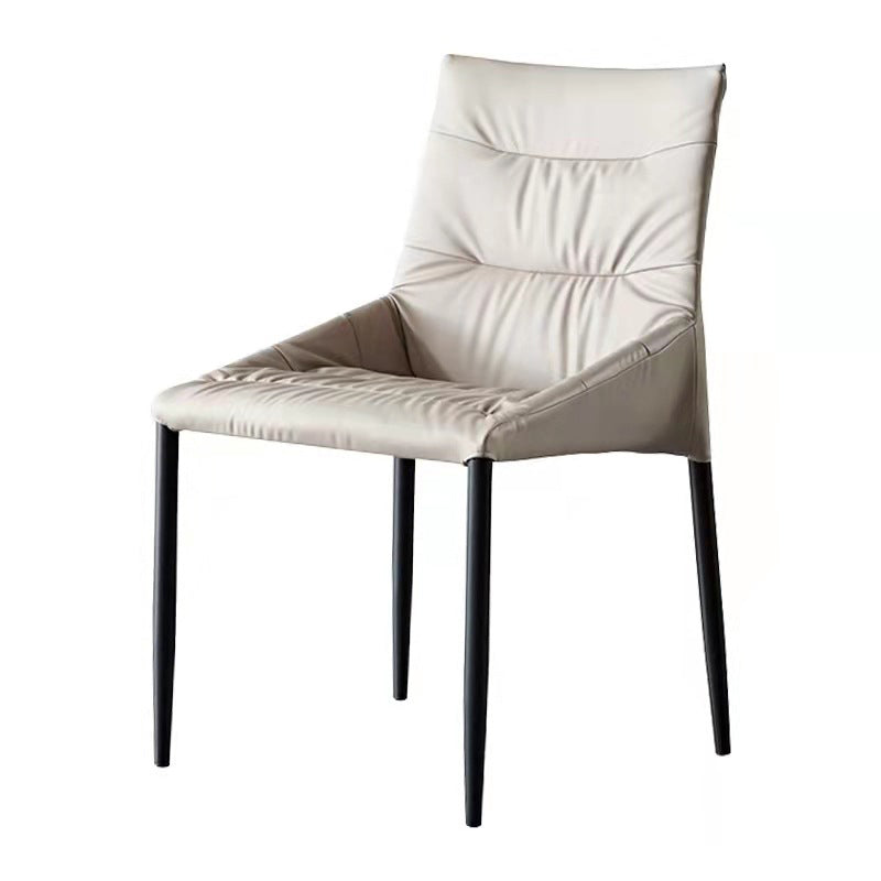 Minimalist Style Leather Dining Chairs Solid Back Arm Side Chairs for Kitchen (Set of 4)