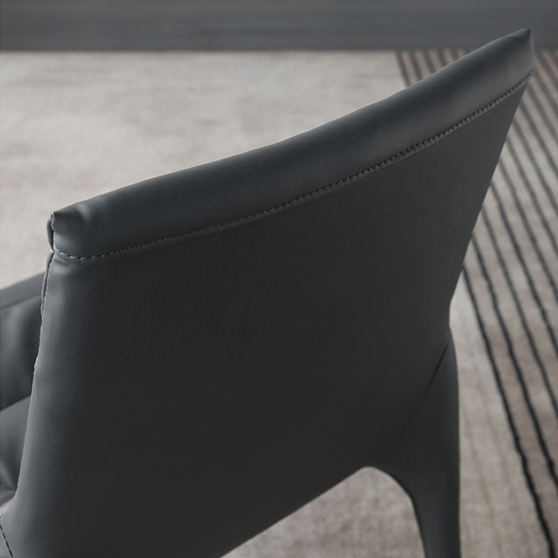 Minimalist Style Leather Dining Chairs Solid Back Arm Side Chairs for Kitchen (Set of 4)