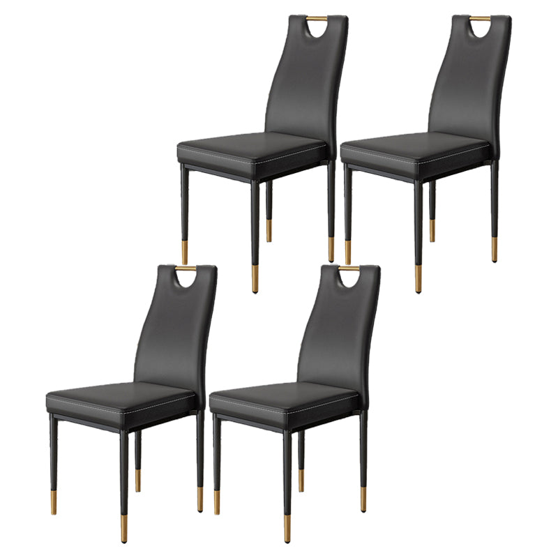 Chaise d'appoint empilable en cuir Chaise de salle à manger moderne à dossier solide (Ensemble de 4)