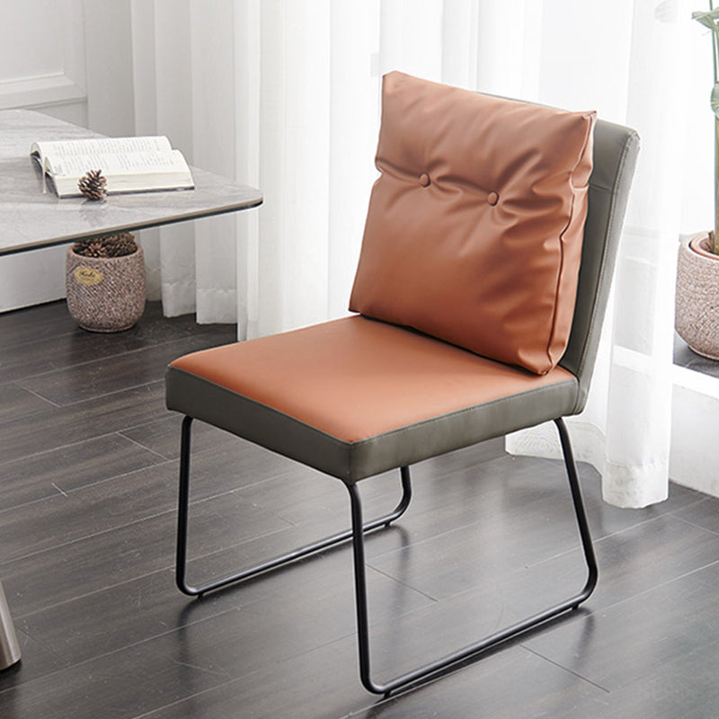Contemporary Metal Dining Armless Chair Faux Leather Dining Chairs for Home Use