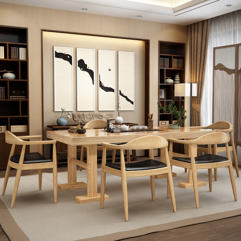 Traditional Style Ash Wood Chairs Kitchen Dining Open Back Arm Chairs Set