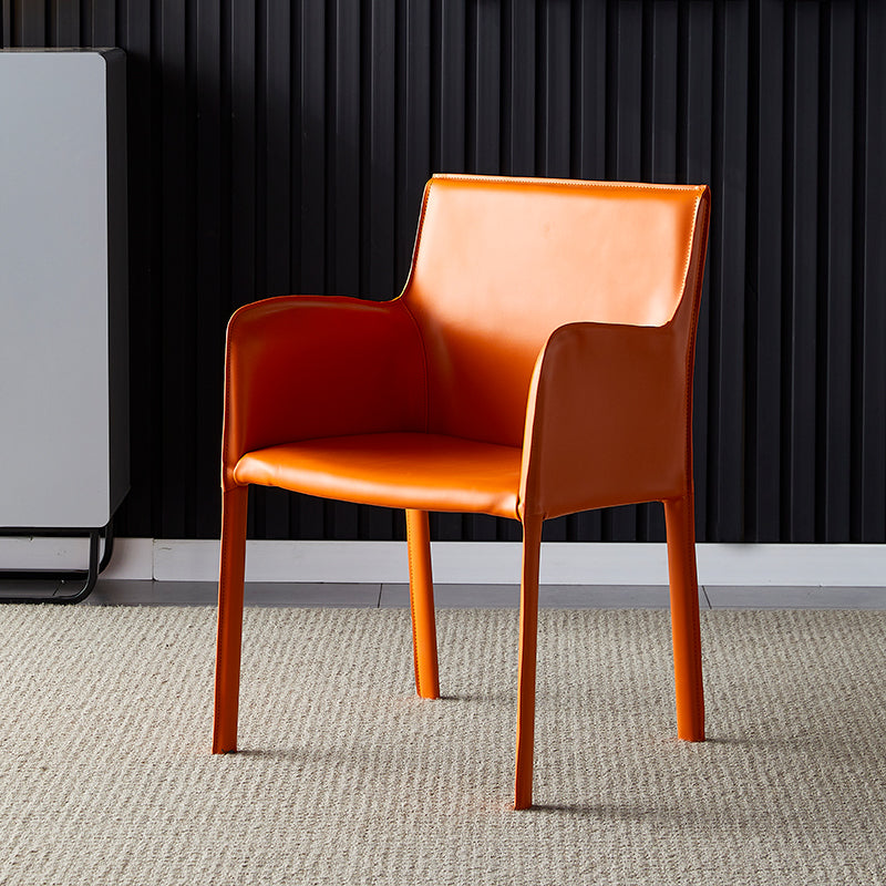 Leather Dining Armchair Upholstered Arm Single Chair with Metal Legs